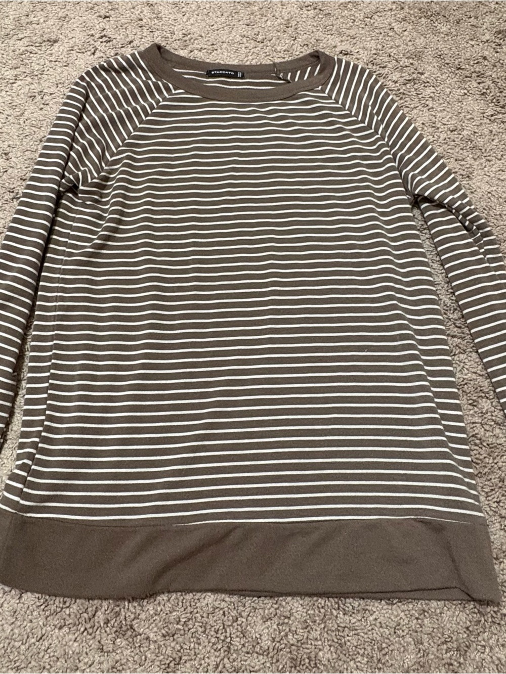 Staccato Brown & White Striped Crew Neck Top
